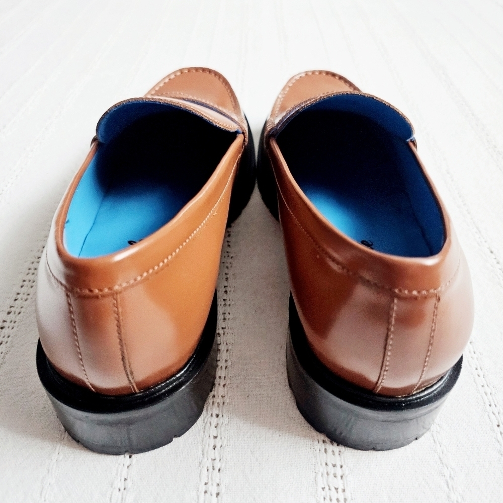 Free People Leather Penny Loafers Liv Slip On Chunky Brown Neutral Size 10 NIB - Picture 12 of 16